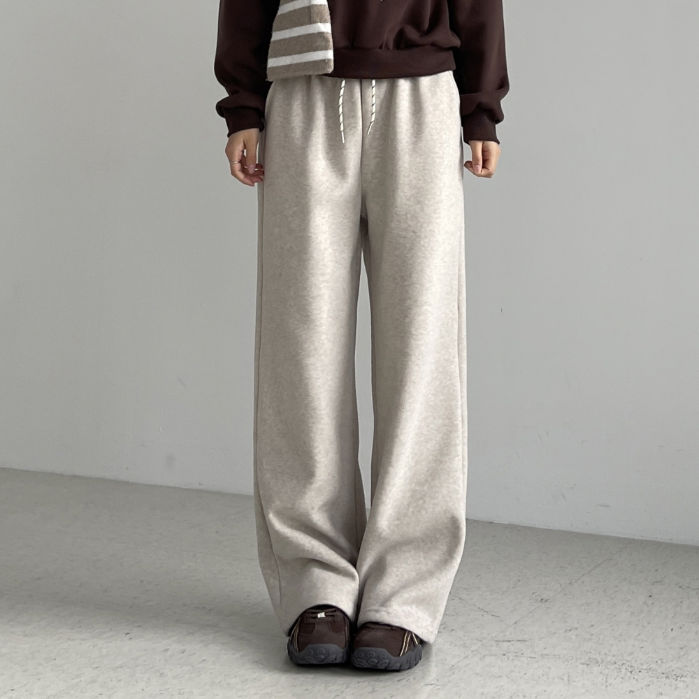 융기모바지 여성 겨울 밴딩 세미와이드 일자핏 통바지 베이지 차콜 블랙 웜가드 융기모팬츠 - 상세 이미지 2