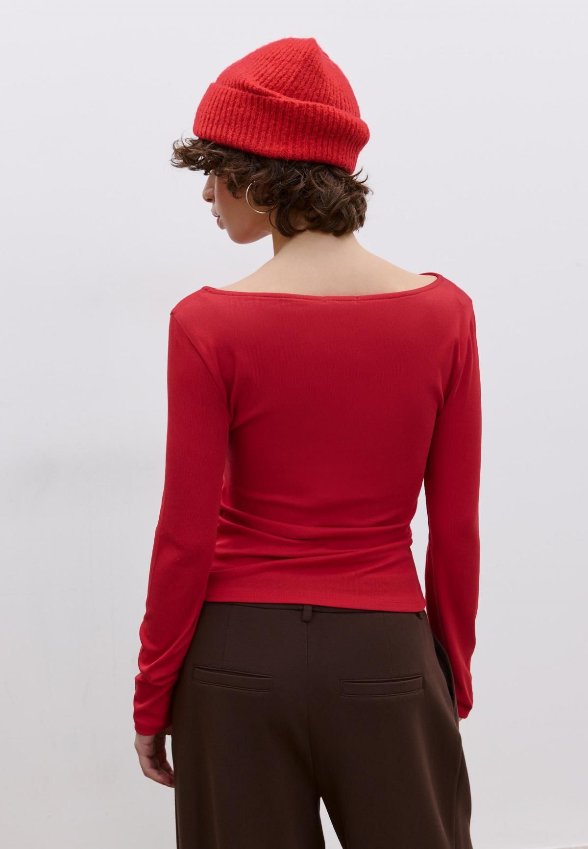 스트라디바리우스 보트넥 셔링 긴팔 티셔츠 6522/887 DARK RED - 상세 이미지 4