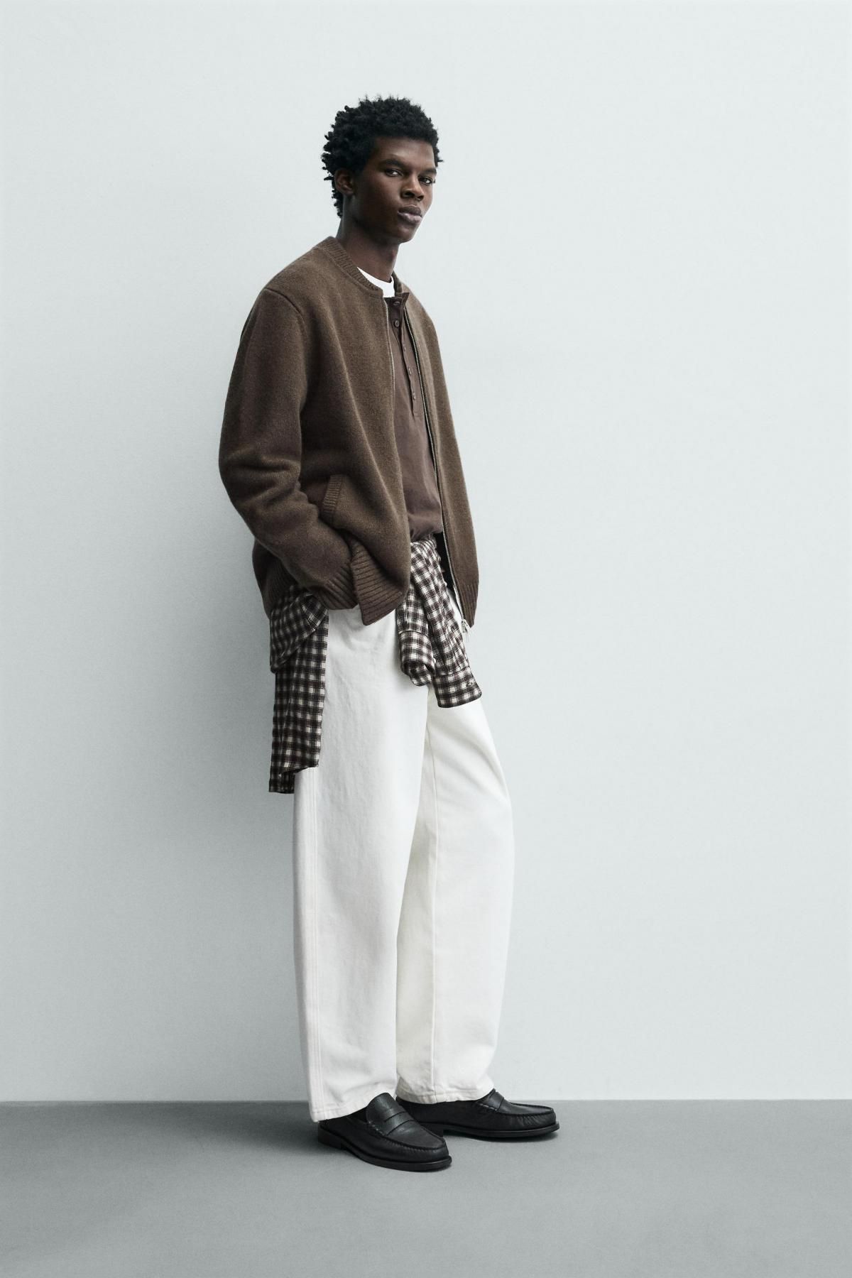 자라 브라운 울 테크니컬 집업 니트 재킷 2893/352 BROWN / TAUPE - 상세 이미지 5