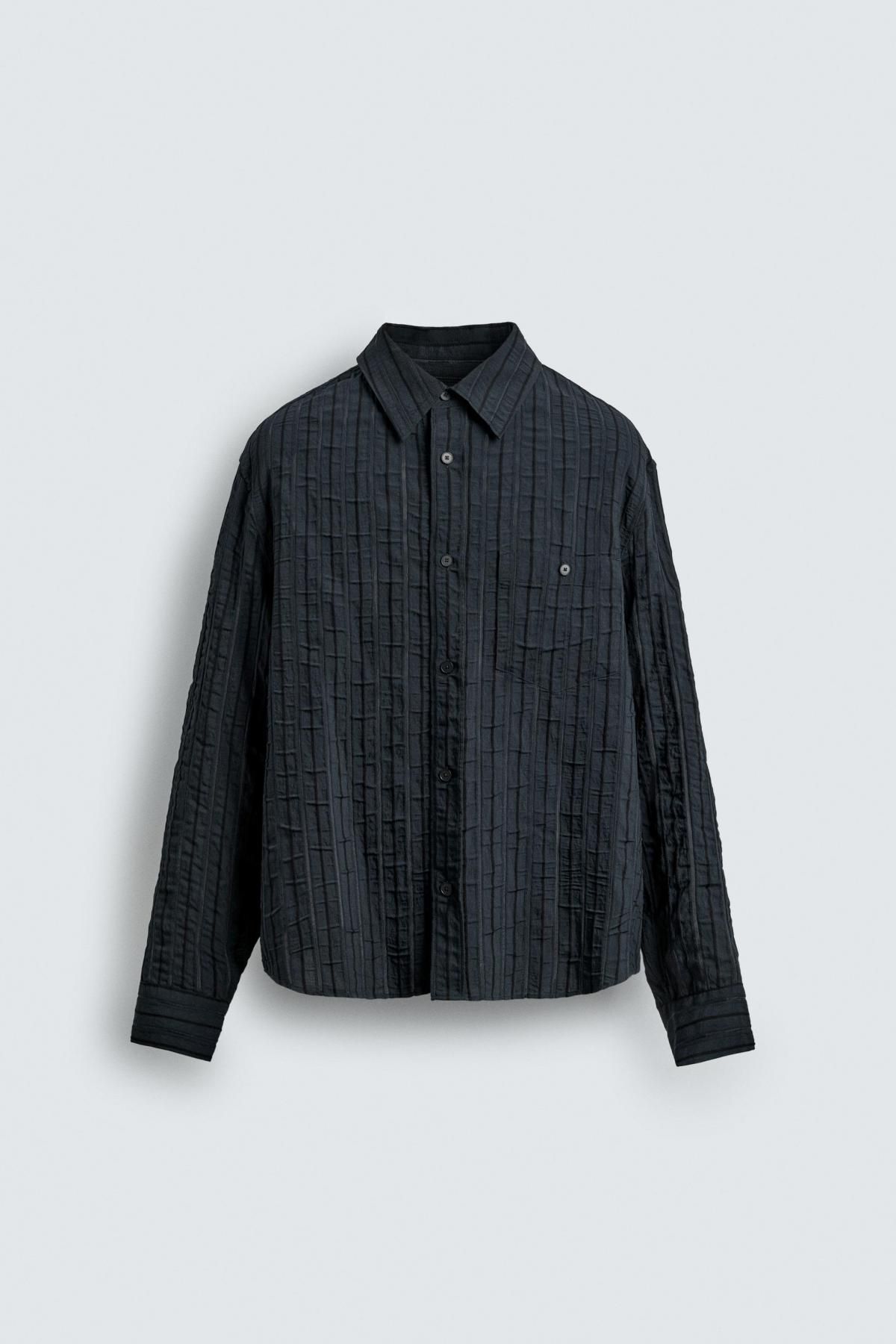 자라 스트라이프 테크니컬 자카드 긴팔 셔츠 4037/122 BLUE/BLACK - 상품 이미지