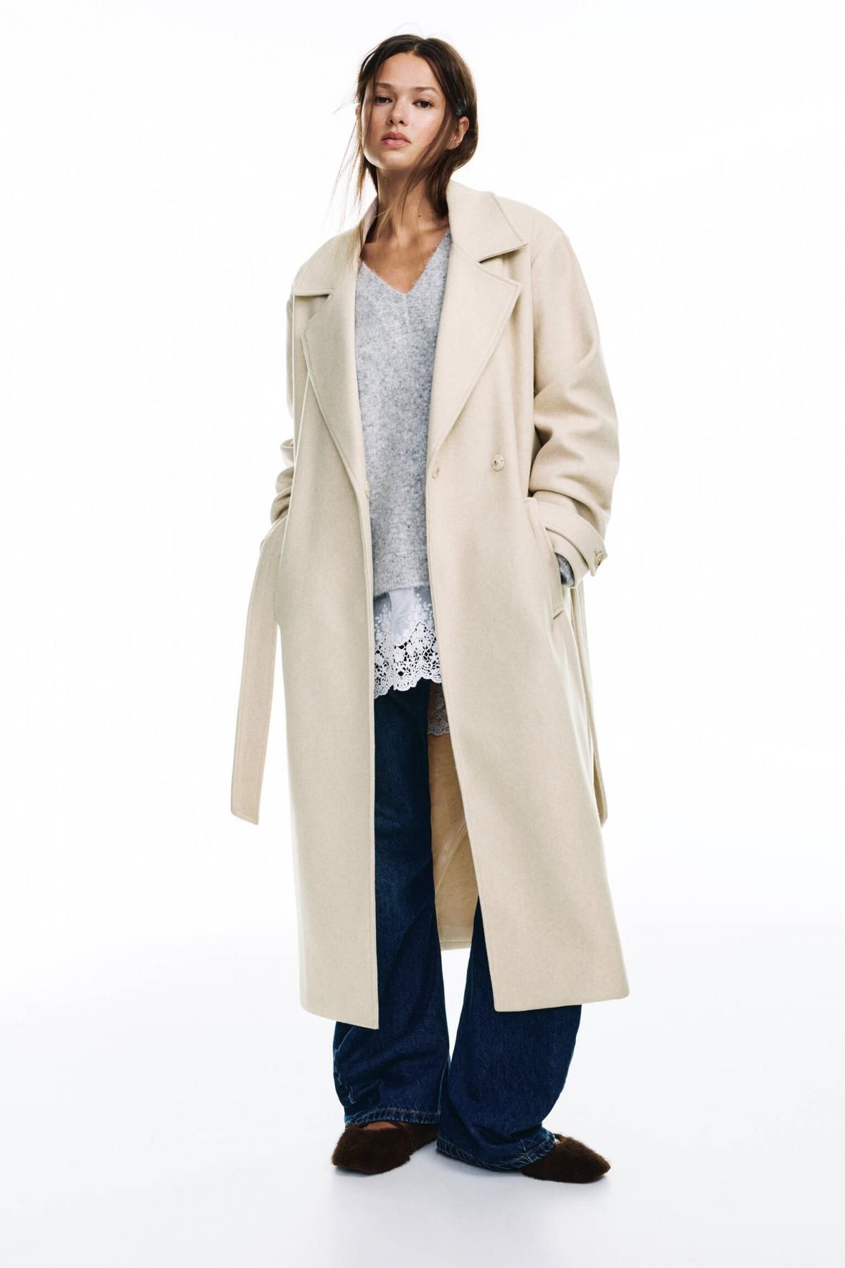 풀앤베어 소프트 펠트 텍스처 벨트 롱 코트 3755/356 BEIGE - 상세 이미지 2