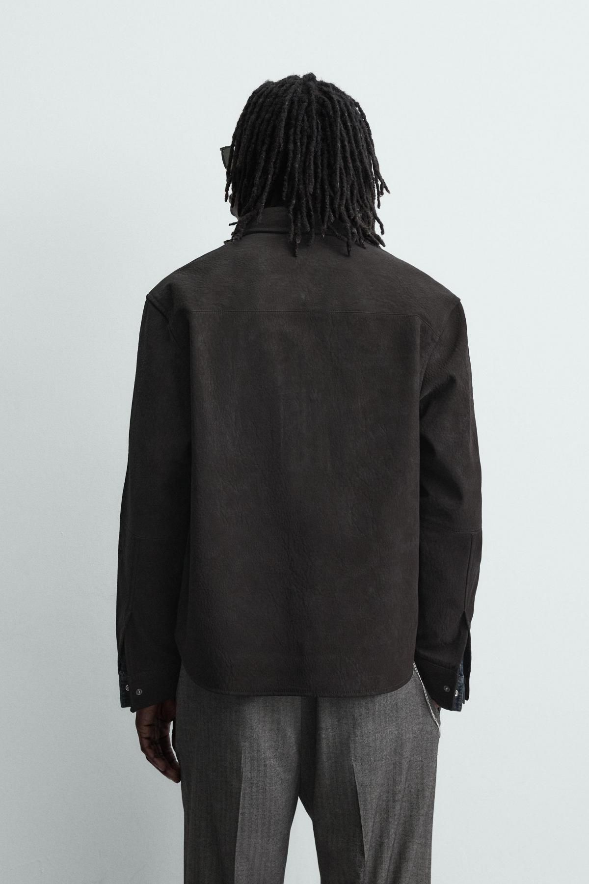 자라 페이크 레더 릴렉스핏 오버셔츠 3715/202 DARK BROWN - 상세 이미지 4