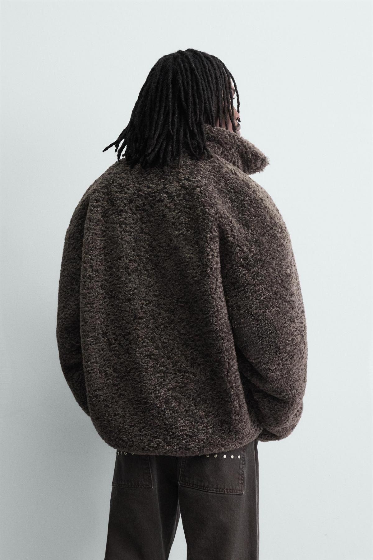 자라 페이크 시어링 집업 재킷 0993/200 BROWN / GREEN - 상세 이미지 4