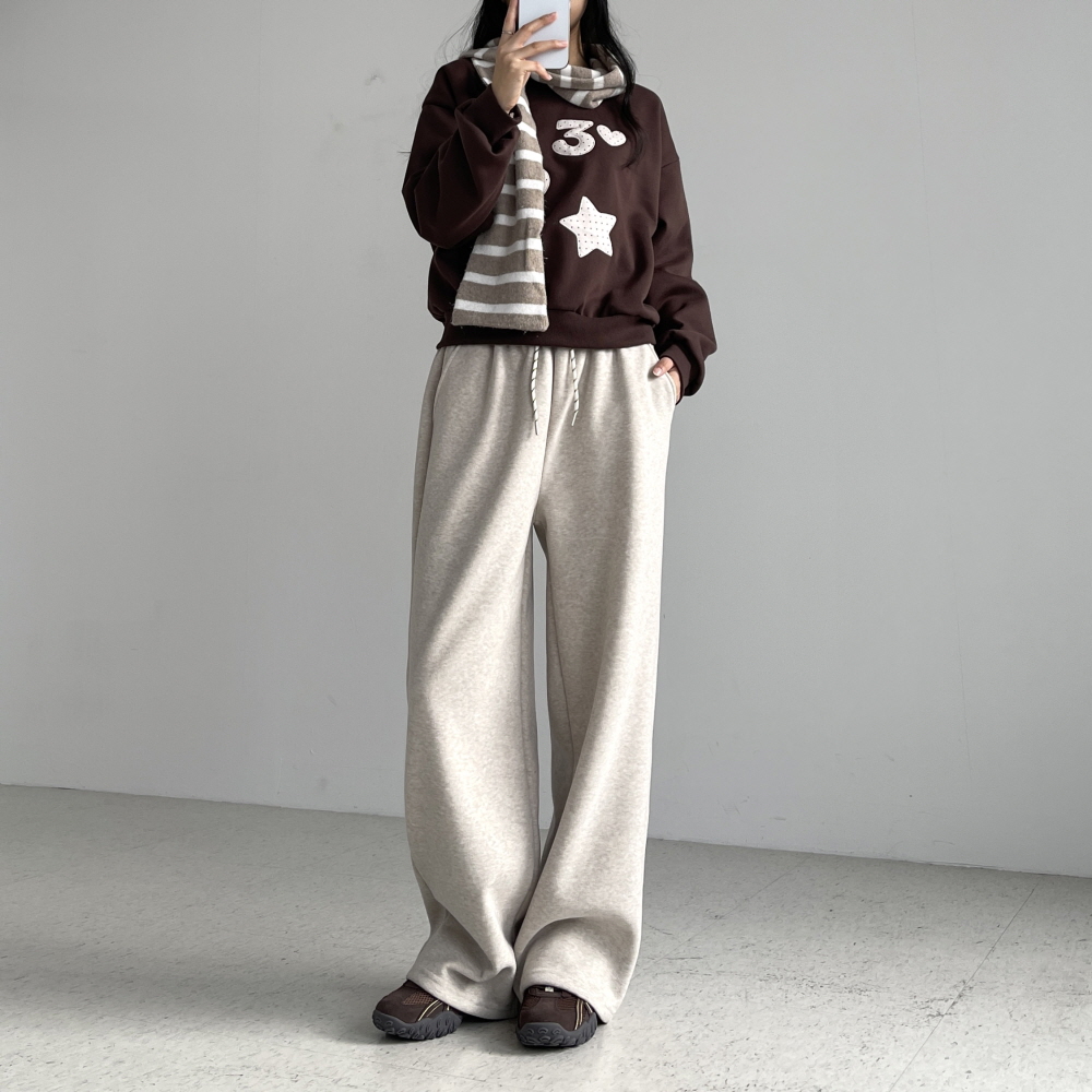 융기모바지 여성 겨울 밴딩 세미와이드 일자핏 통바지 베이지 차콜 블랙 웜가드 융기모팬츠 - 상세 이미지 4