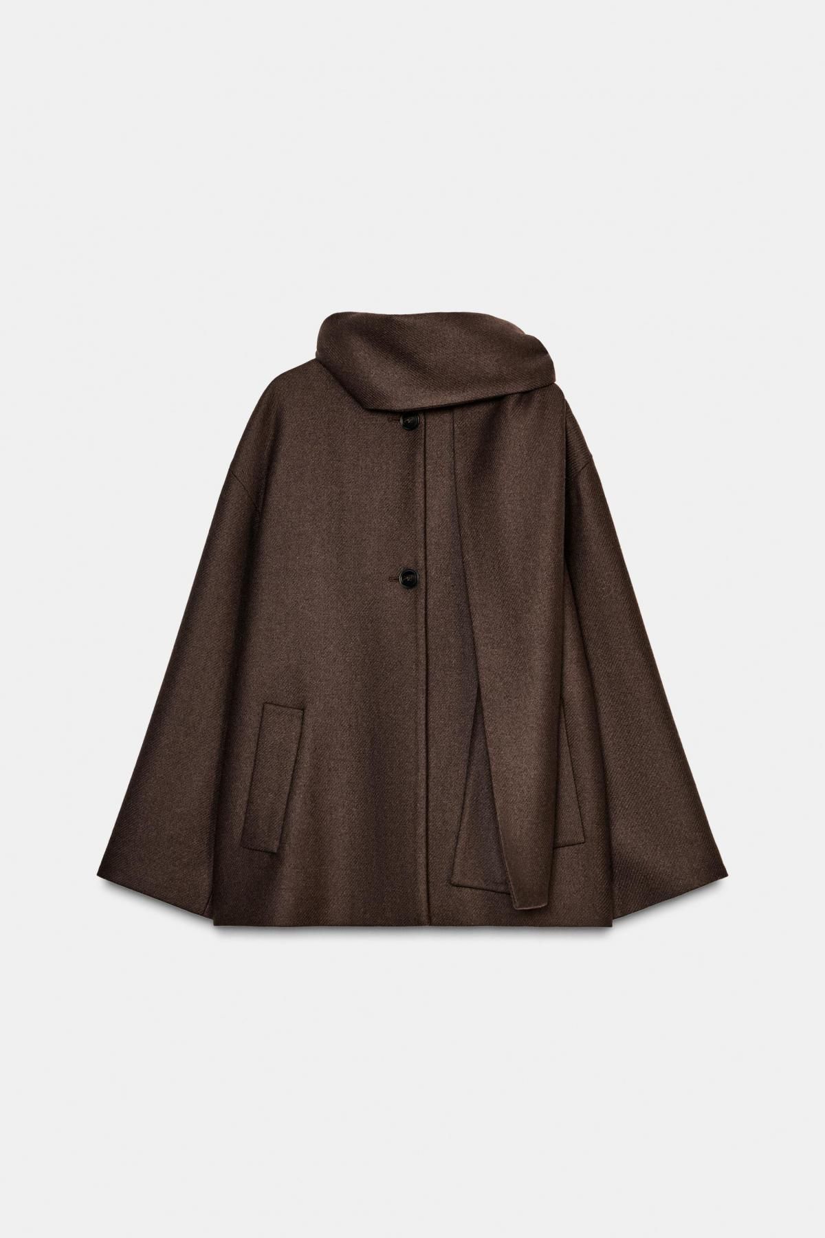 자라 크롭 스카프 울 코트 2065/323 BROWN - 메인 이미지