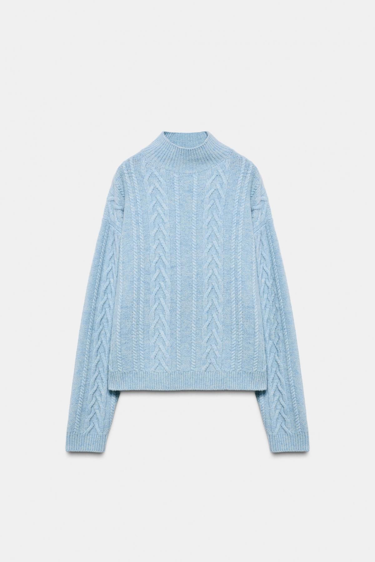 자라 케이블 니트 하이넥 울 스키 스웨터 5755/028 LIGHT BLUE - 상품 이미지