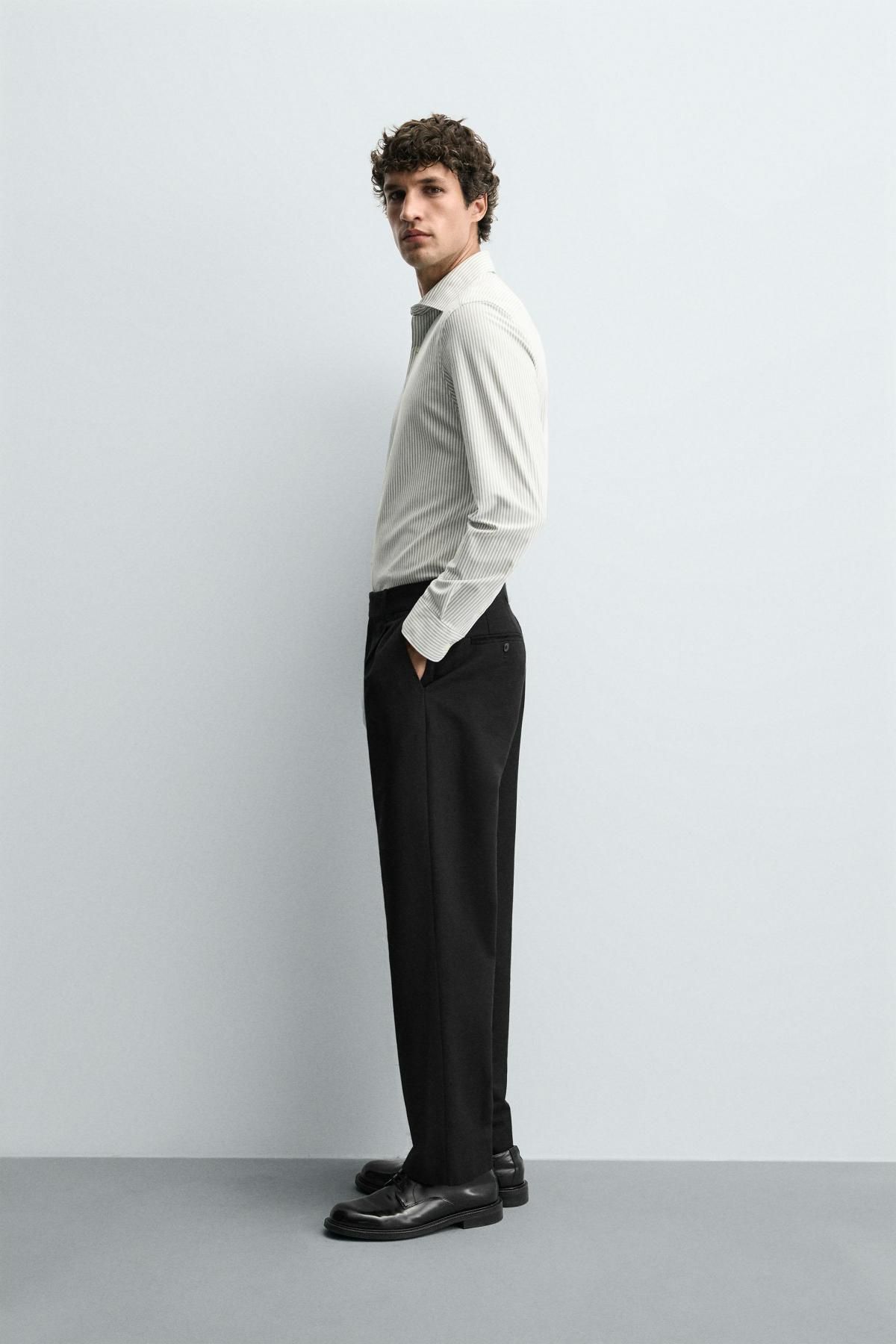 자라 미니멀 코튼 레귤러핏 긴팔 셔츠 5588/211 GREEN STRIPE - 상세 이미지 5