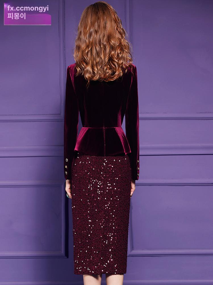 럭셔리 와인 레드 벨벳 겨울 결혼식 하객룩 드레스 진주 장식 여성 오피스 슬림핏  와인레드 S