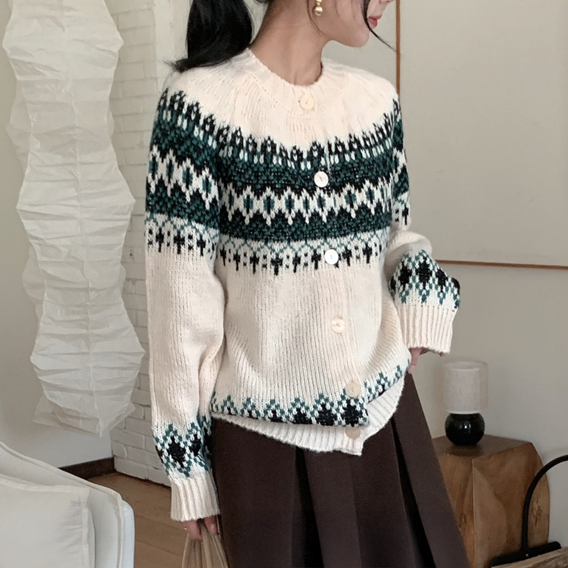노르딕가디건 크리스마스가디건 노르딕아우터 울혼방카디건 라운드넥니트아우터 오버핏겨울카디건 이미지 6