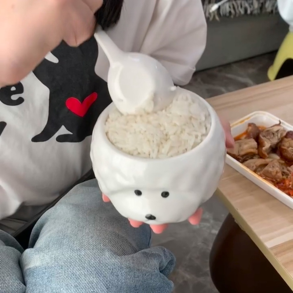 비숑 공기밥 그릇 강아지모양 귀여운 핸드메이드 도자기 볼 국그릇 찻잔 면기 샐러드볼 - 상세 이미지 4