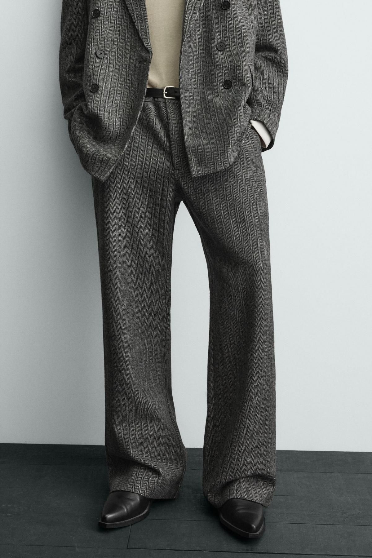 자라 헤링본 울 블렌드 릴렉스핏 정장 팬츠 5070/204 GREY - 상품 이미지