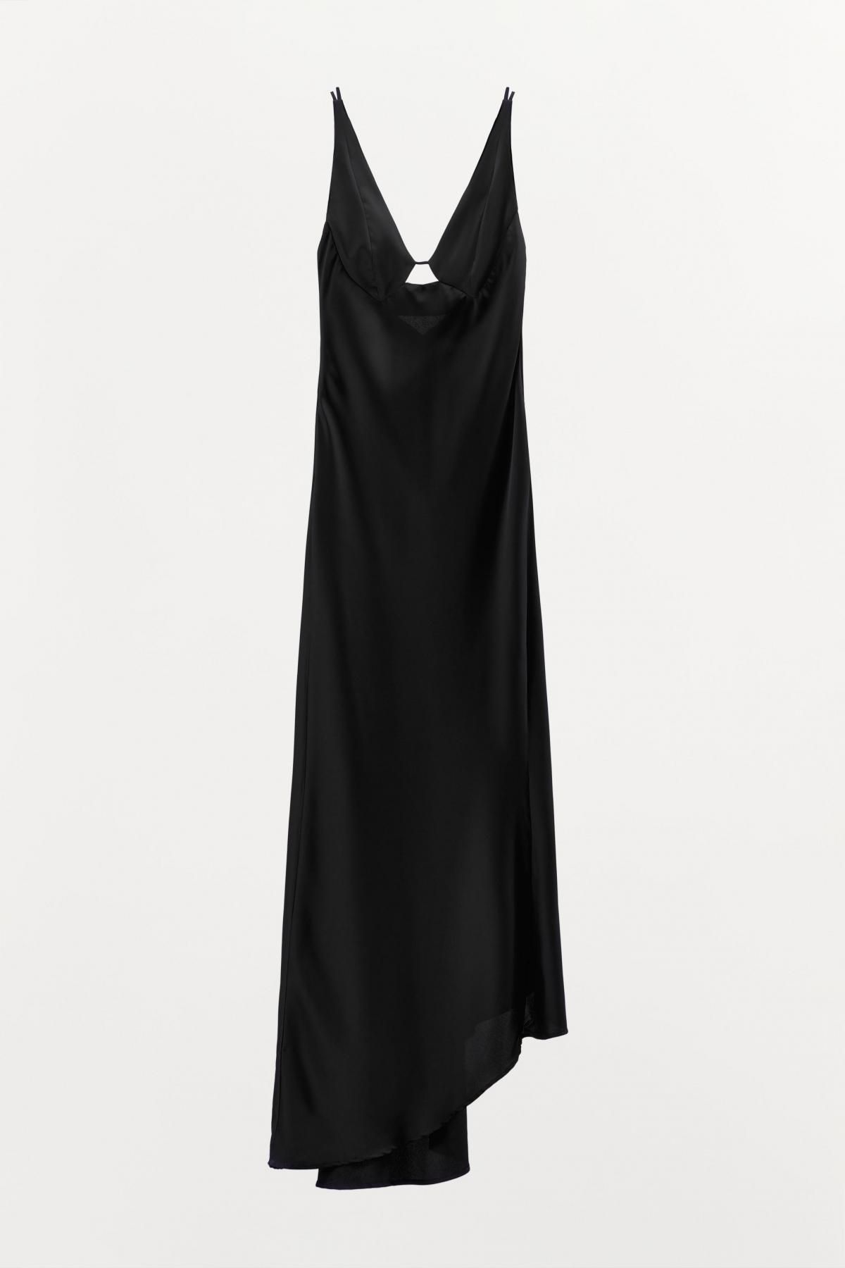 자라 새틴 스트랩 브이넥 롱 슬립 원피스 4772/124 BLACK - 메인 이미지