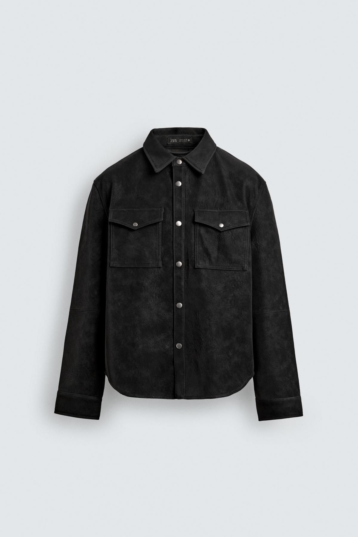 자라 페이크 레더 릴렉스핏 오버셔츠 3715/202 BLACK - 상품 이미지