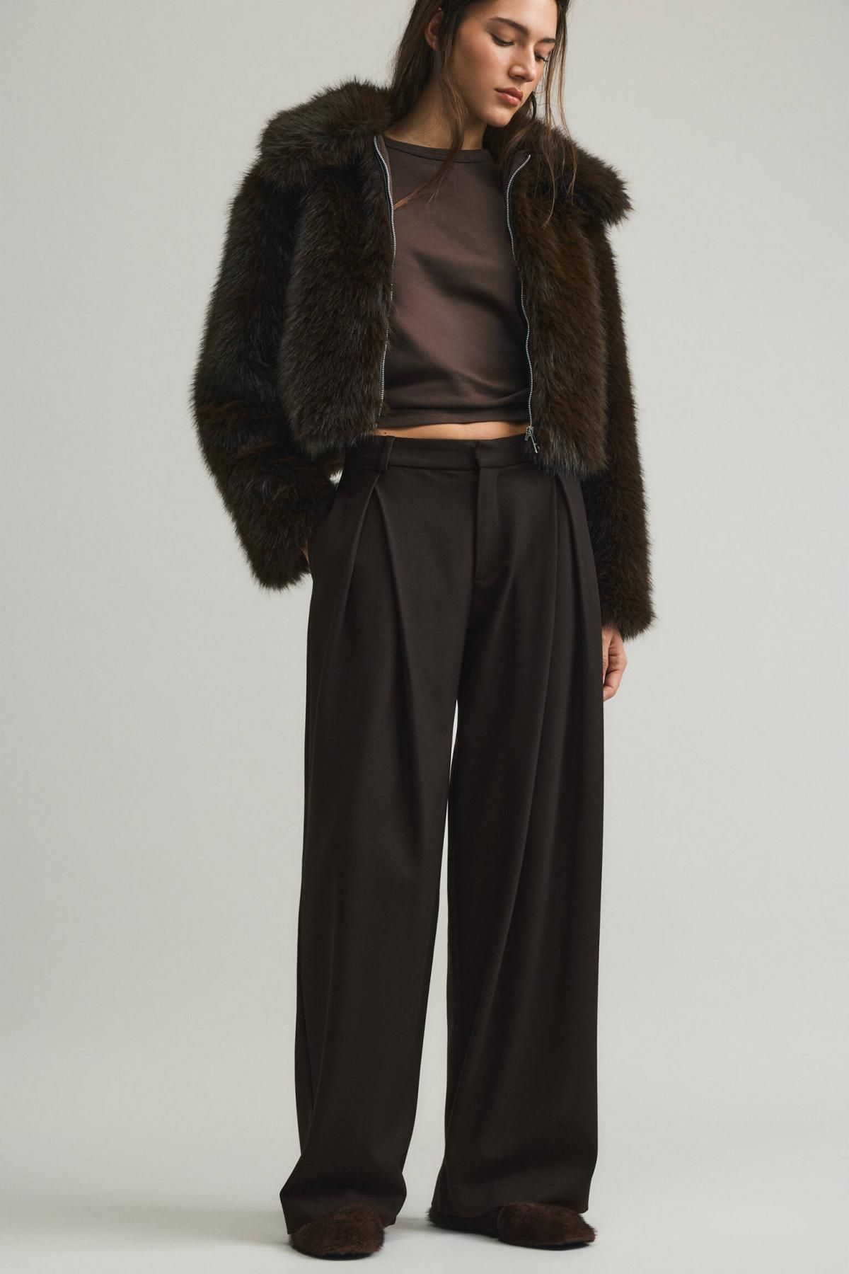 풀앤베어 와이드 플리츠 스마트 팬츠 3670/318 BROWN - 상세 이미지 4