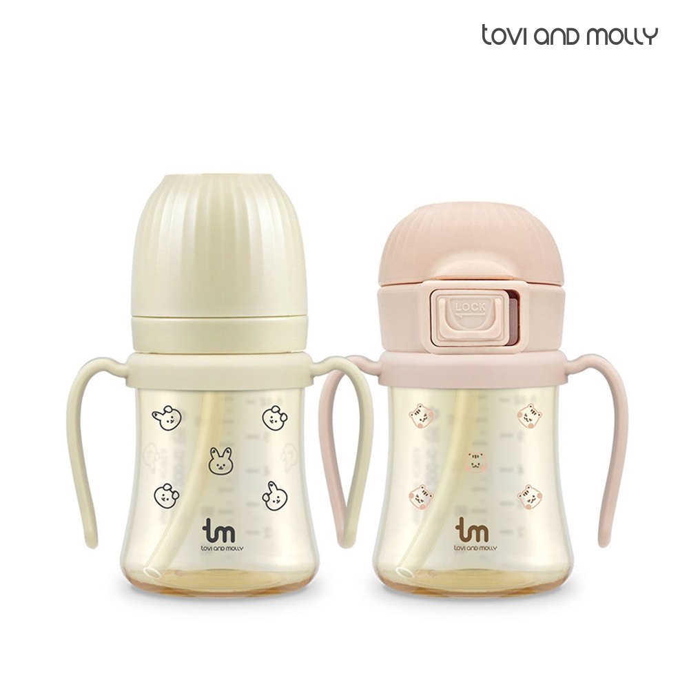 [토비앤몰리] 1+1 일반캡 원터치락캡 아기 유아 어린이집 이유식 자기주도 빨대컵 180ml 280ml