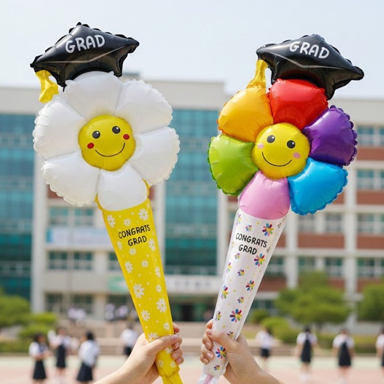 [개미물류] 졸업풍선스틱5p 졸업식 꽃다발 장식 축하 이벤트 선물 응원봉 벌룬 풍선꽃 기념 한송이 - 상품 이미지