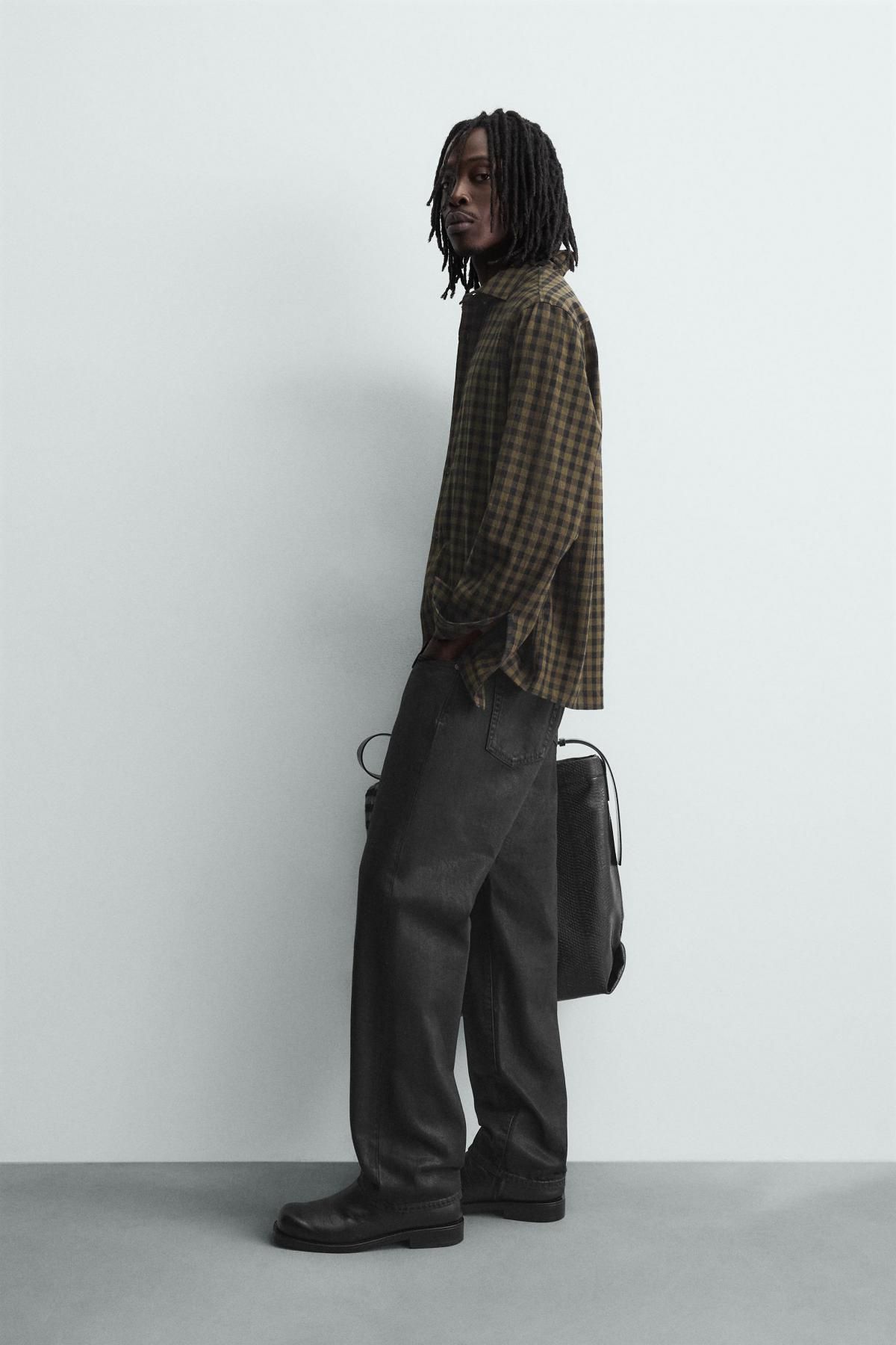 자라 테크니컬 체크 릴랙스핏 긴팔 셔츠 4034/119 DARK BROWN - 상세 이미지 5