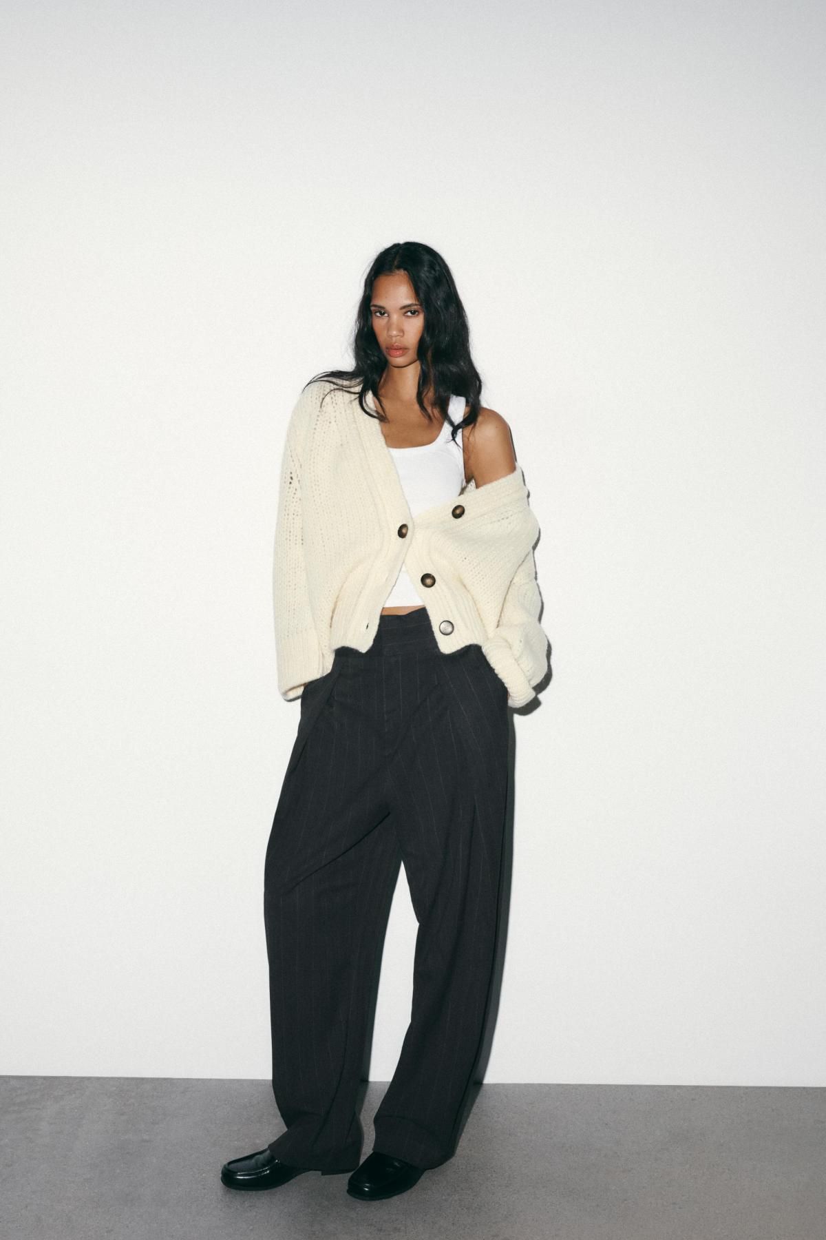 자라 스트라이프 플리츠 와이드 벌룬 팬츠 1255/400 GREY MARL - 상세 이미지 2