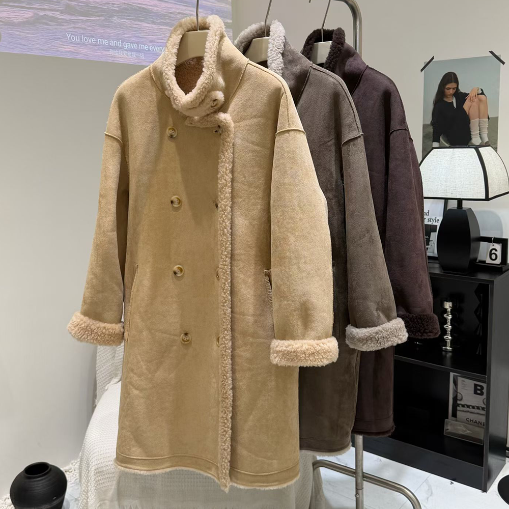 여성 리버서블 양털100 무스탕 롱코트 겨울 베이지 뽀글이 퍼자켓 제품 이미지