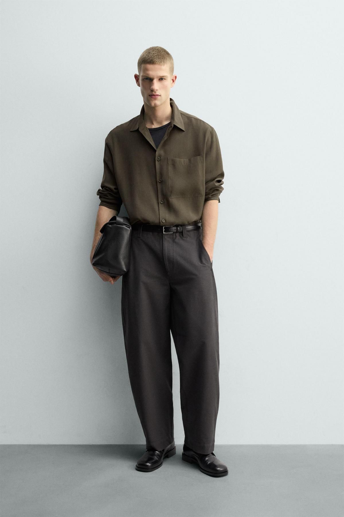 자라 모달 블렌드 루즈핏 긴팔 셔츠 포켓 4038/519 KHAKI - 상세 이미지 2