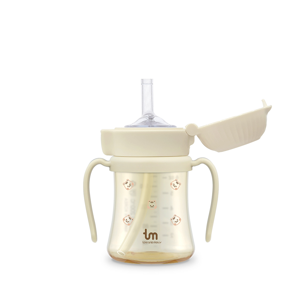 [토비앤몰리] 새지않는 아기 유아 어린이집 자기주도 원터치 빨대컵 돗람이 바닐라 180ml 280ml