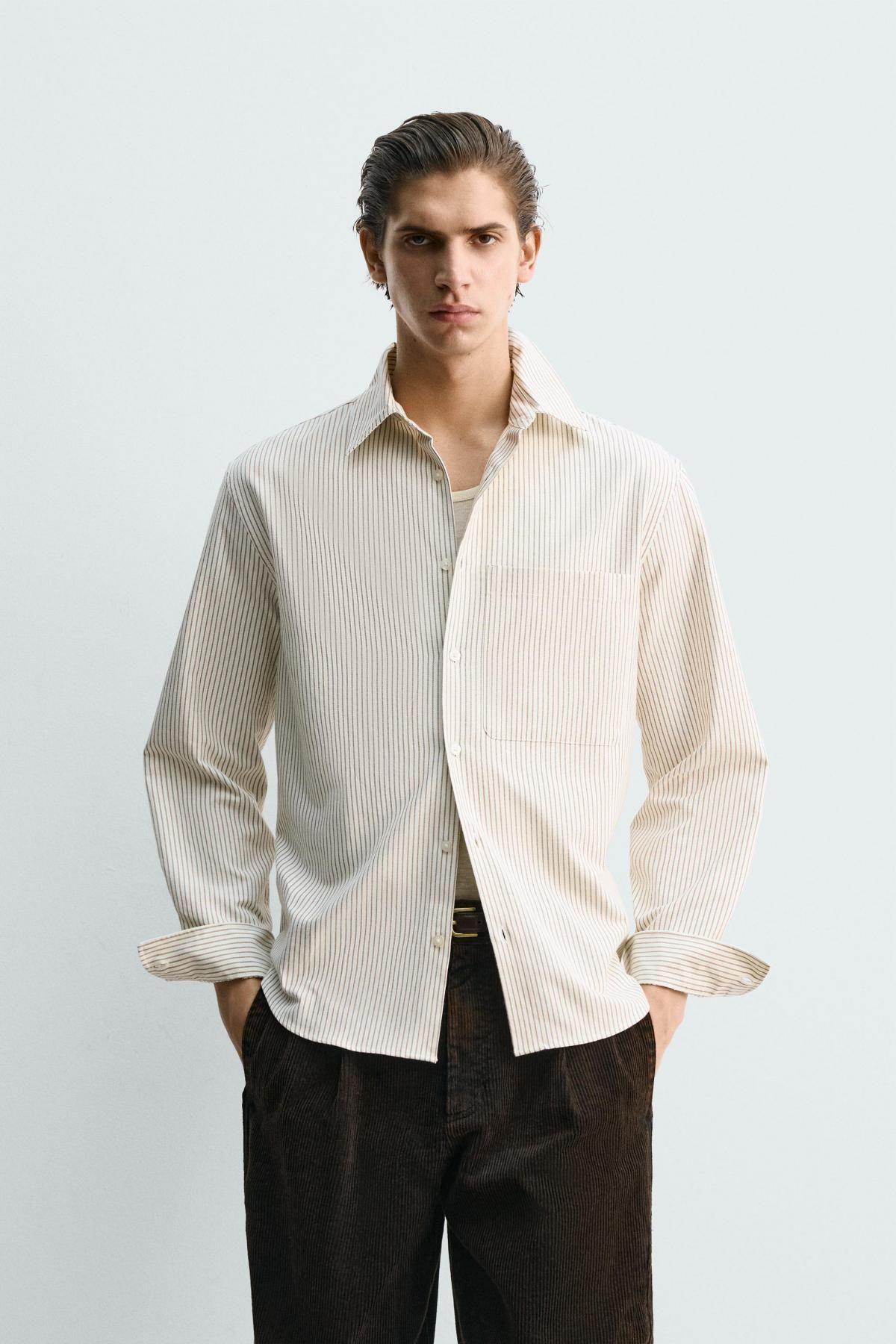 자라 스트라이프 텍스처 옥스포드 긴팔 셔츠 9566/230 WHITE / GREY - 상세 이미지 3