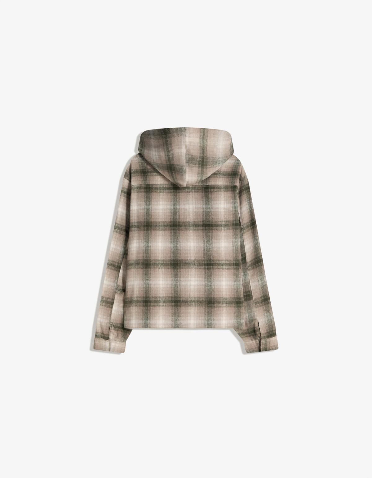 버쉬카 박시핏 플리스 체크 오버셔츠 6865/710 KHAKI - 상세 이미지 3