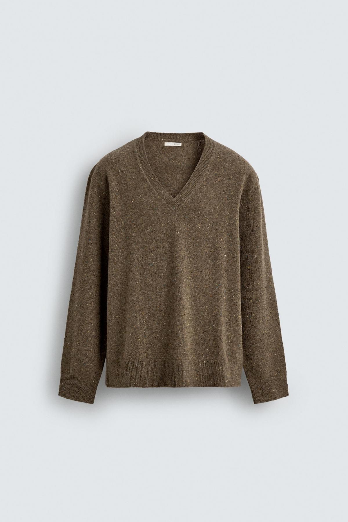 자라 브이넥 울 니트 스웨터 브라운 2893/369 BROWN / TAUPE - 메인 이미지