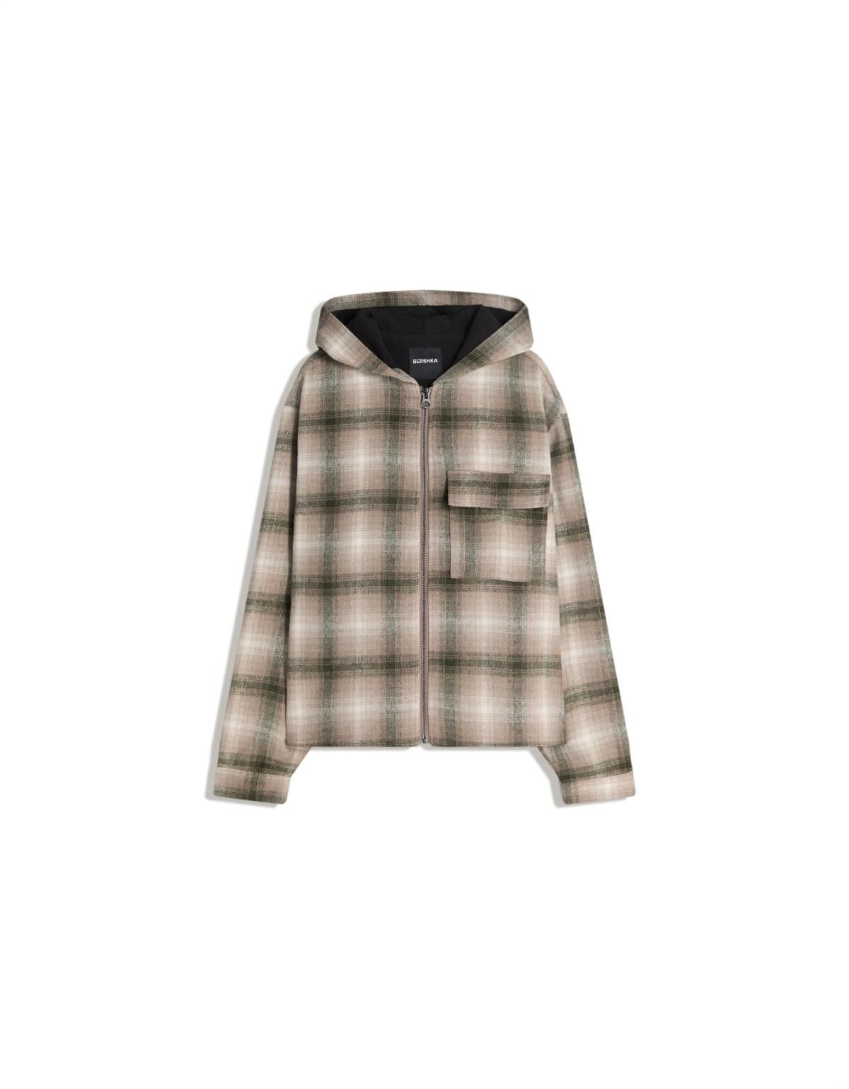 버쉬카 박시핏 플리스 체크 오버셔츠 6865/710 KHAKI - 상세 이미지 2