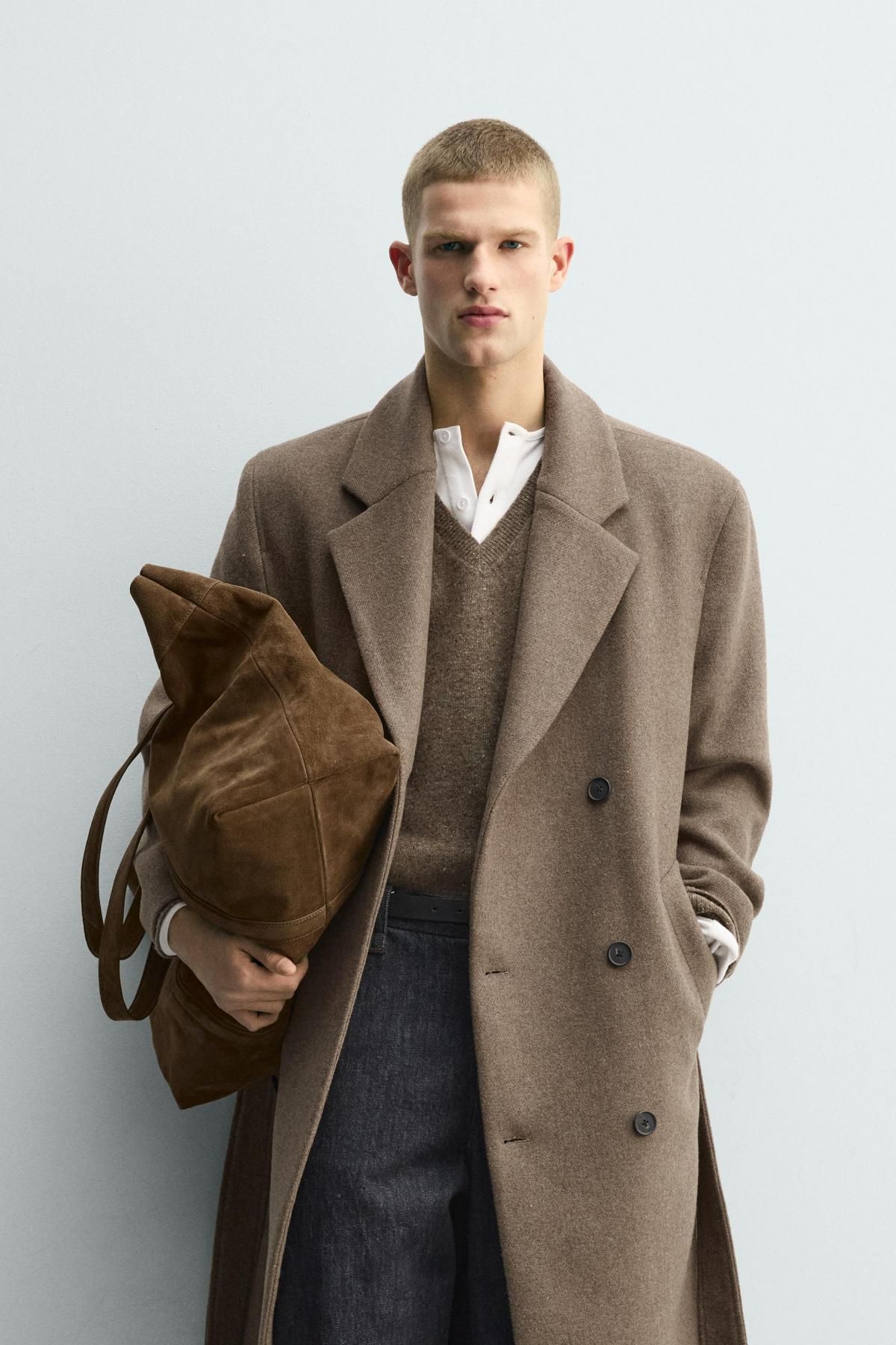 자라 더블브레스트 벨트 울 코트 브라운 2949/150 MINK - 상세 이미지 3