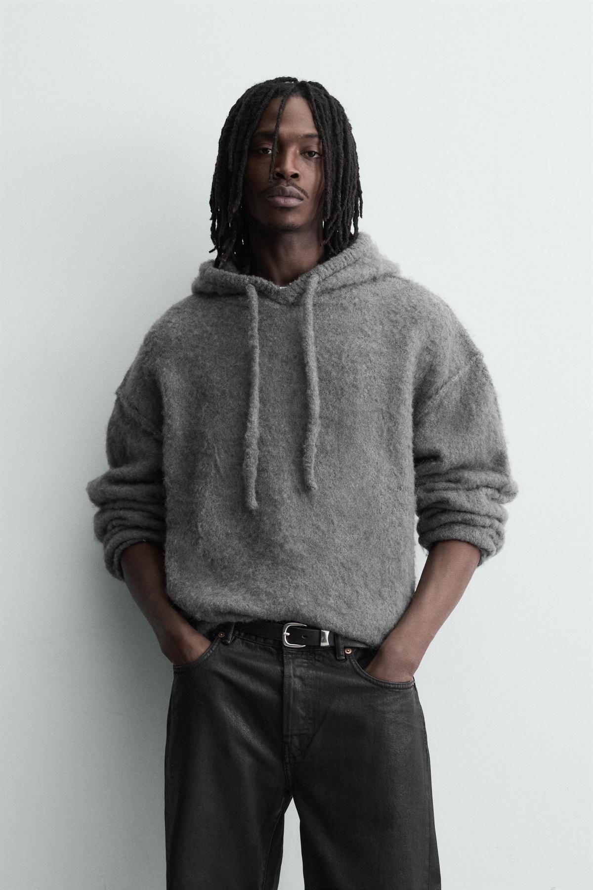 자라 브러쉬드 니트 후드 스웨트셔츠 3920/034 ANTHRACITE GREY - 상세 이미지 3