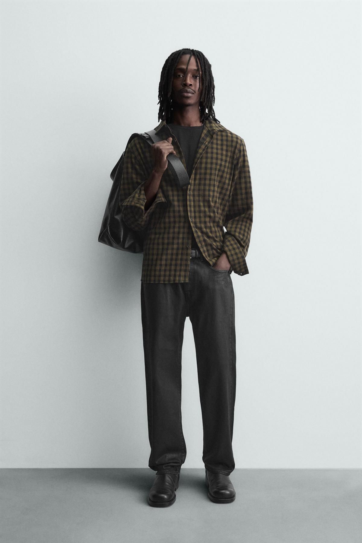 자라 테크니컬 체크 릴랙스핏 긴팔 셔츠 4034/119 DARK BROWN - 상세 이미지 2