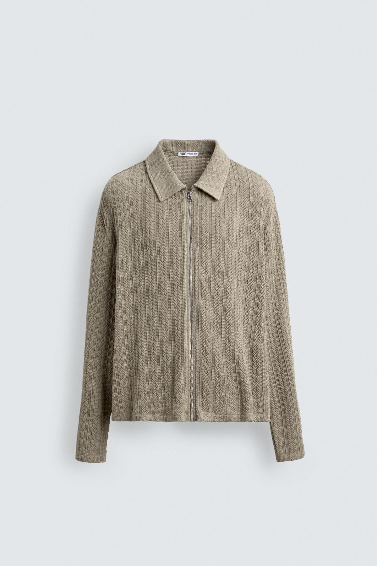 자라 테크니컬 케이블 니트 집업 재킷 3992/411 KHAKI - 상품 이미지