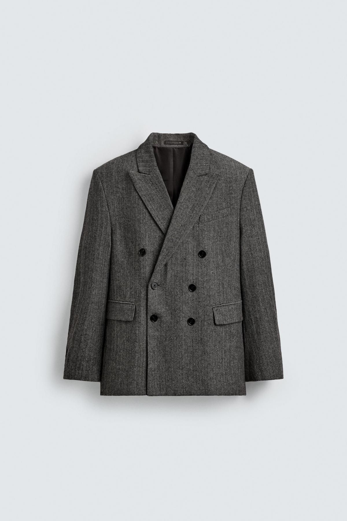 자라 헤링본 울블렌드 더블브레스트 블레이저 5070/203 GREY - 상품 이미지