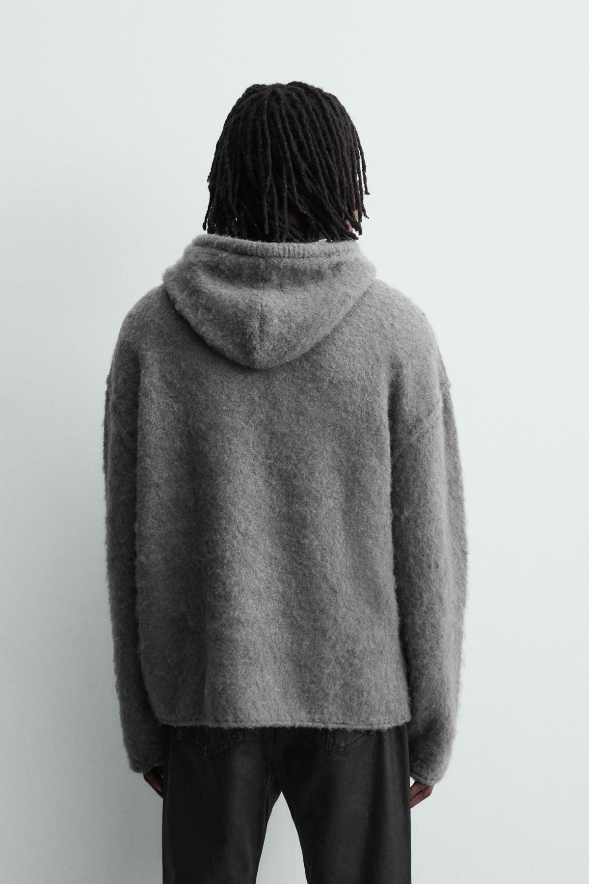 자라 브러쉬드 니트 후드 스웨트셔츠 3920/034 ANTHRACITE GREY - 상세 이미지 4