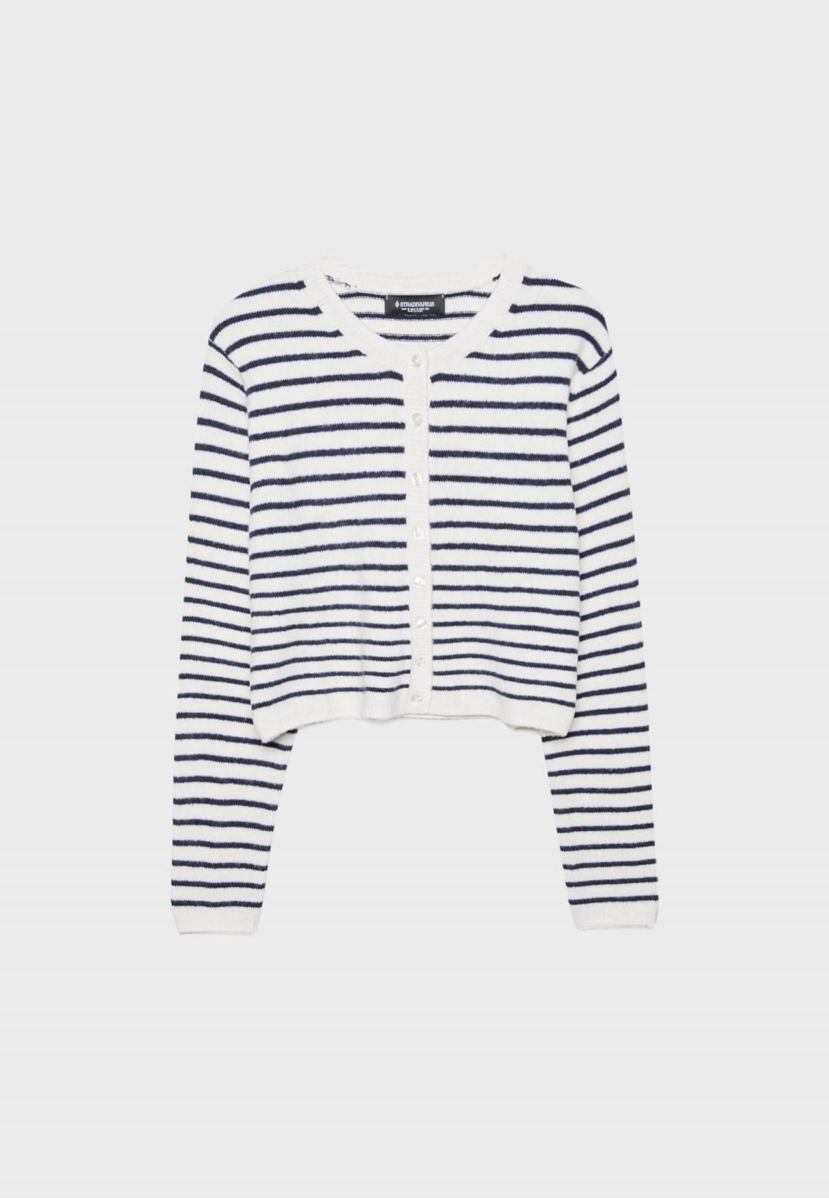 스트라디바리우스 스트라이프 소프트 니트 가디건 5015/479 NAVY BLUE - 상품 이미지
