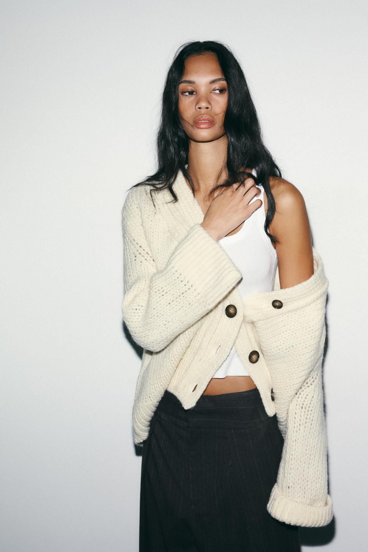 자라 스트라이프 플리츠 와이드 벌룬 팬츠 1255/400 GREY MARL - 상세 이미지 3