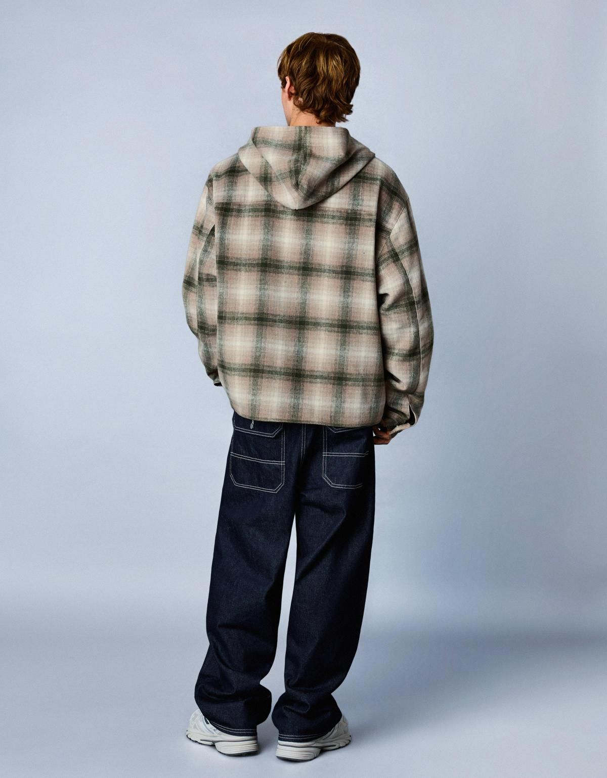 버쉬카 박시핏 플리스 체크 오버셔츠 6865/710 KHAKI - 상세 이미지 4
