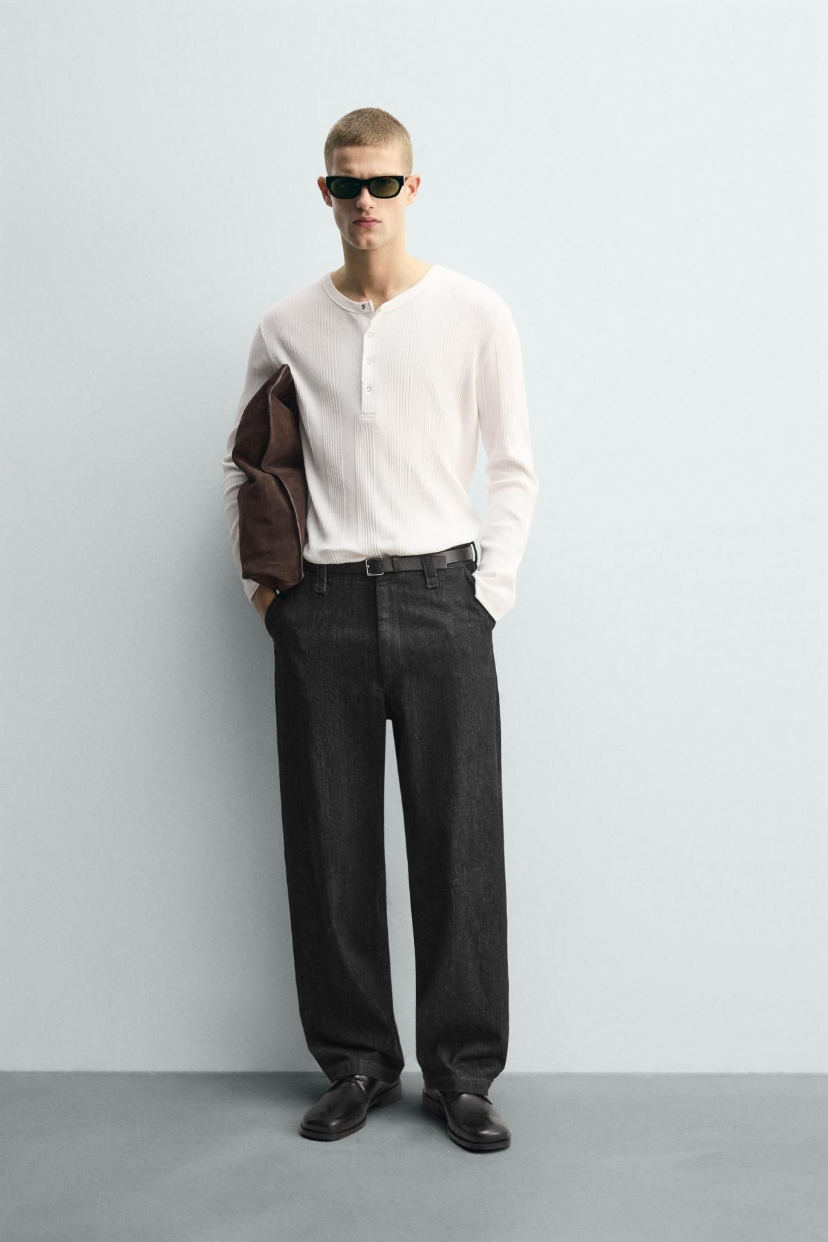 자라 텍스처 헨리넥 코튼 긴팔 티셔츠 화이트 5372/366 WHITE - 상세 이미지 2