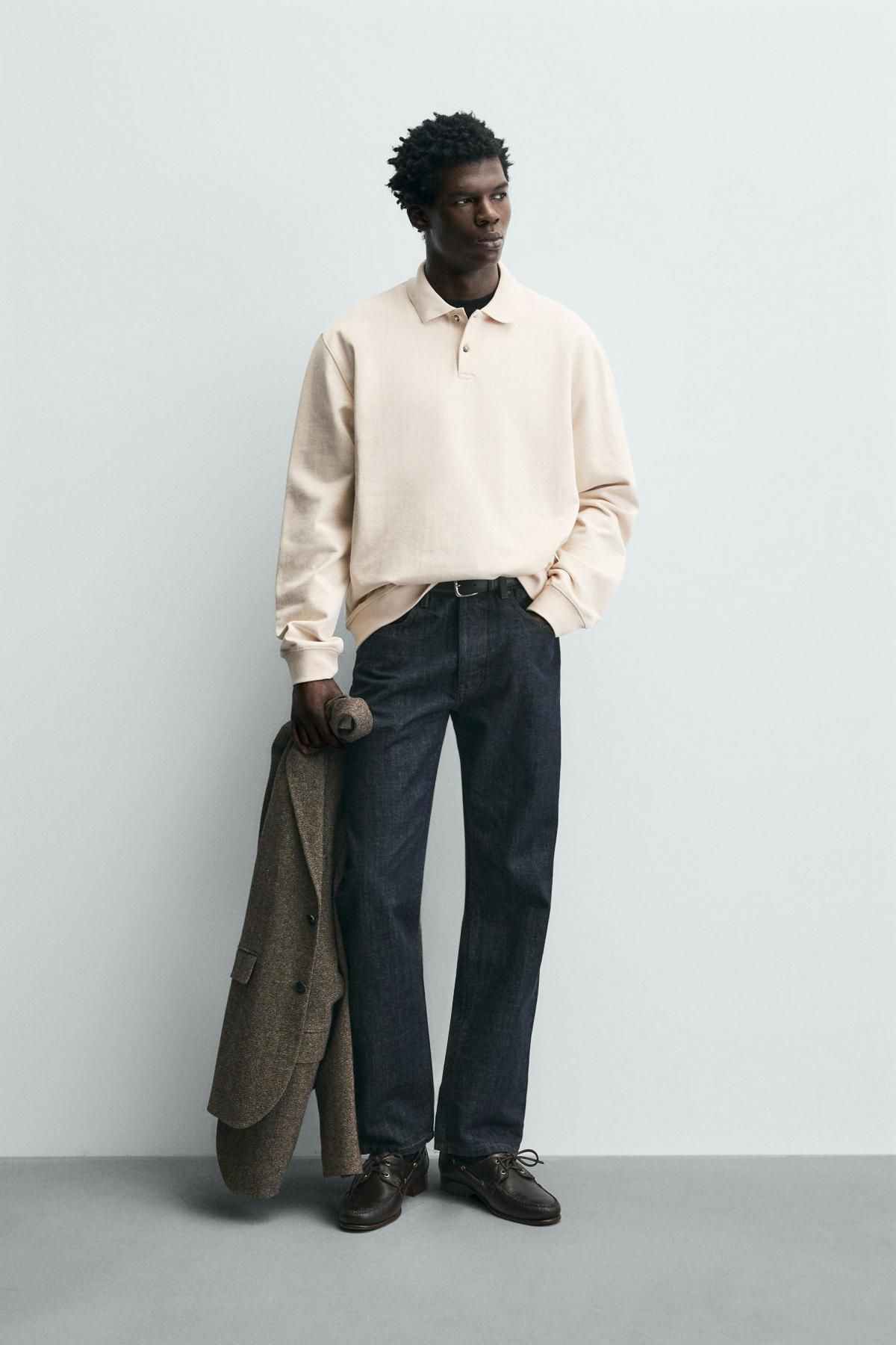 자라 텍스처 코튼 레귤러핏 긴팔 폴로셔츠 4087/403 ECRU - 상세 이미지 2