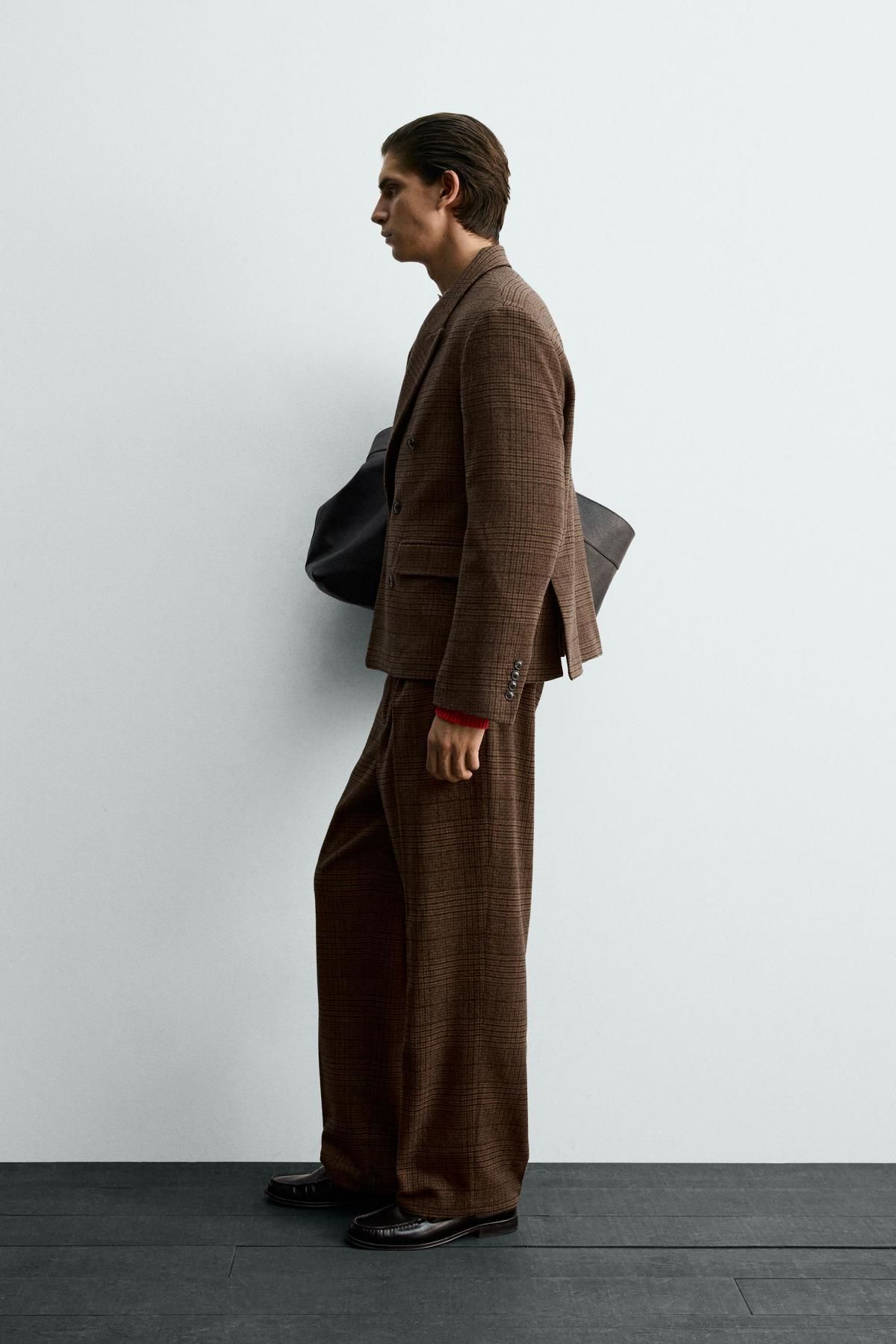자라 박시핏 체크 더블브레스트 블레이저 9957/111 BROWN - 상세 이미지 5
