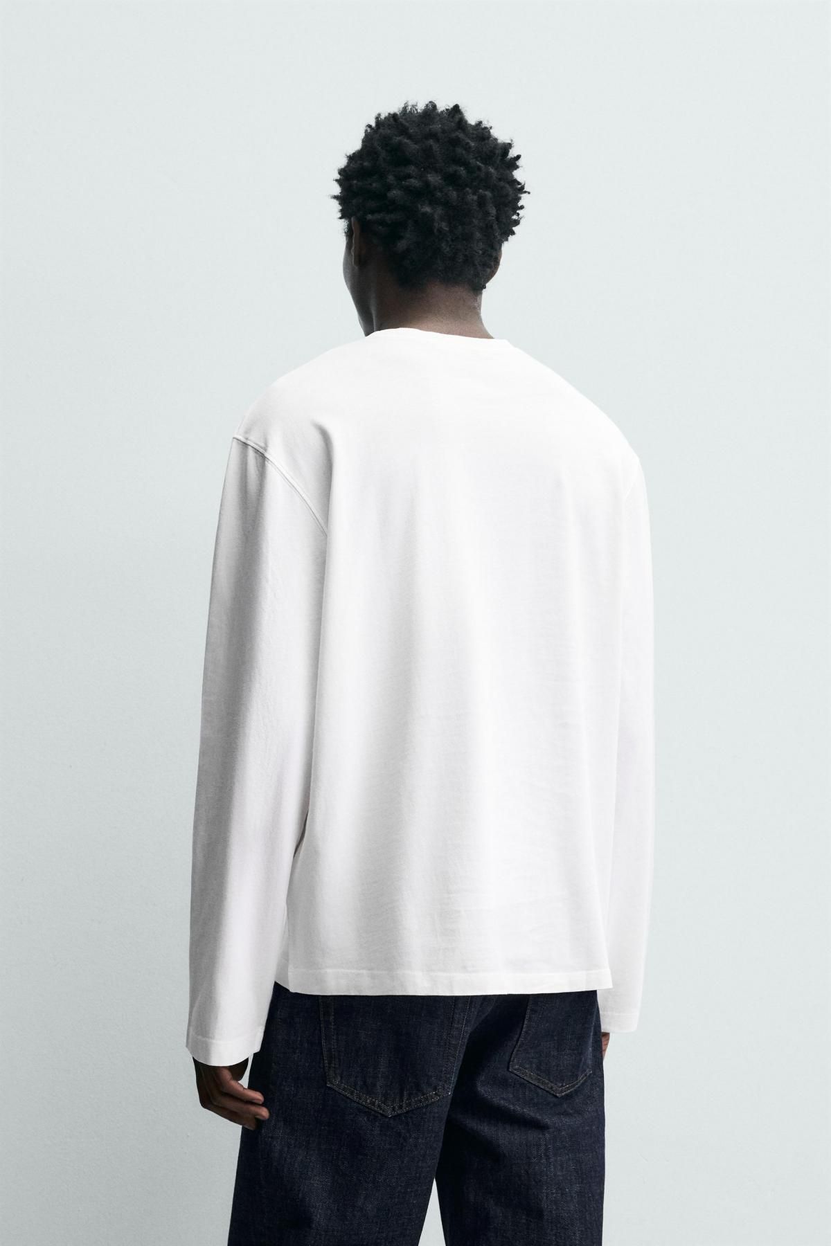 자라 코튼 긴팔 티셔츠 레귤러핏 화이트 1887/408 WHITE - 상세 이미지 4