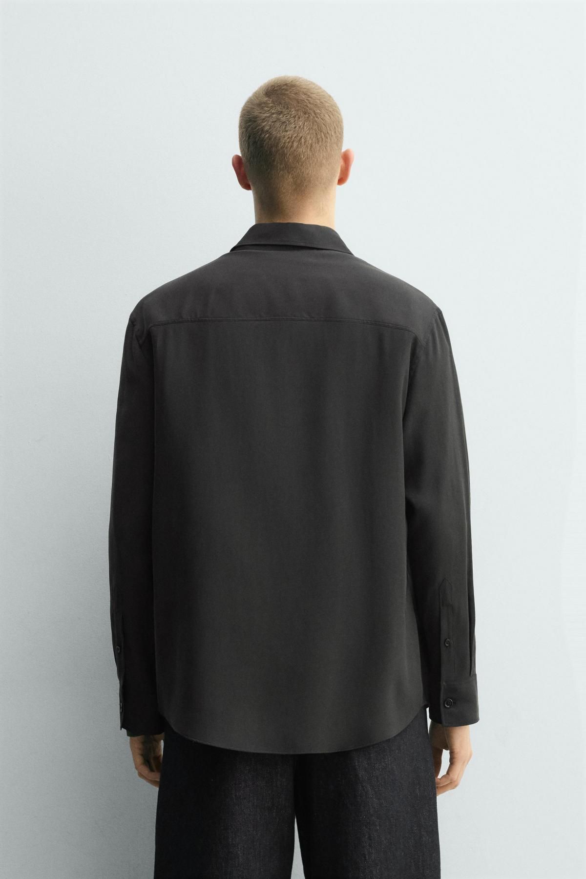 자라 테크니컬 모달 블렌드 루즈핏 긴팔 셔츠 4038/519 BLACK - 상세 이미지 4