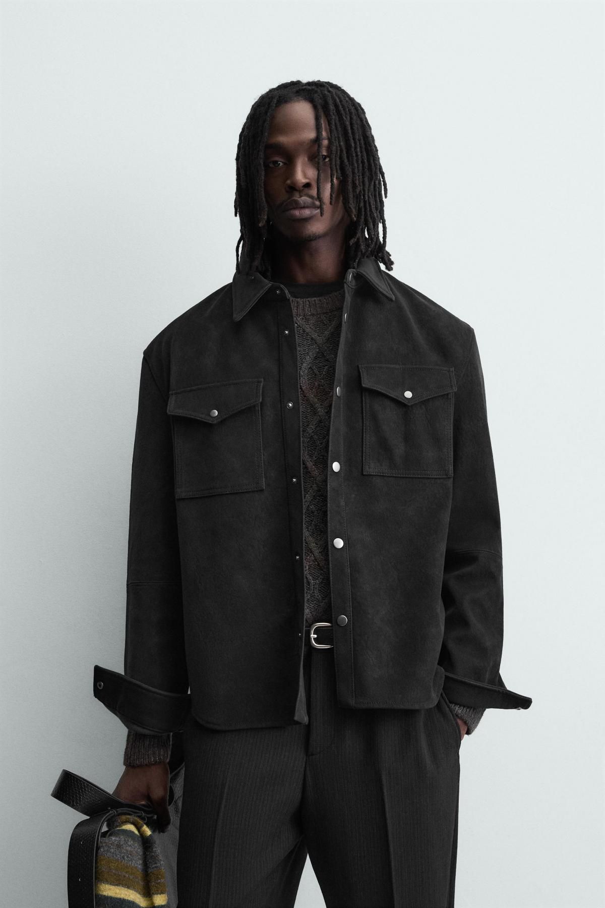 자라 페이크 레더 릴렉스핏 오버셔츠 3715/202 BLACK - 상세 이미지 3