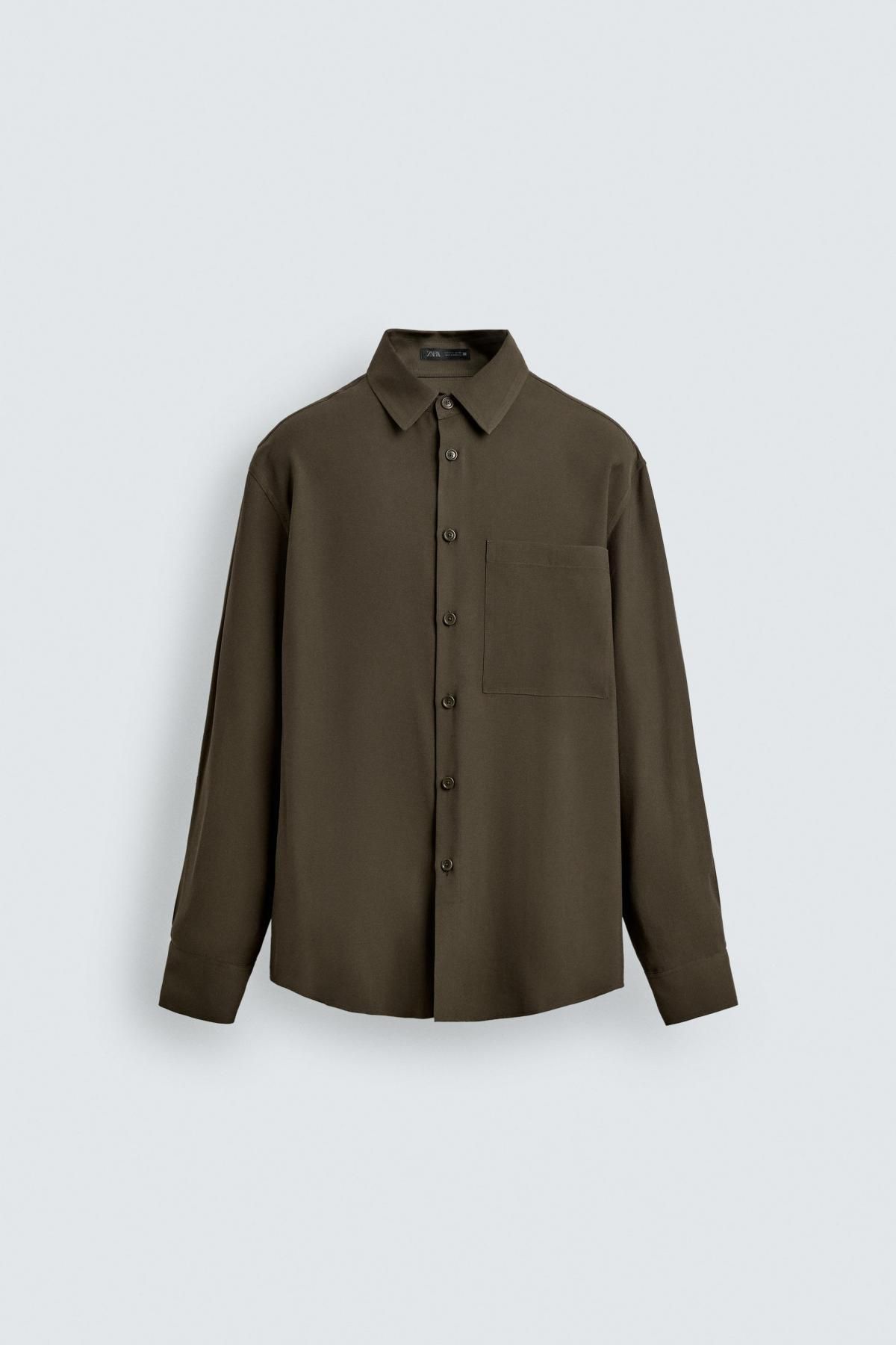 자라 모달 블렌드 루즈핏 긴팔 셔츠 포켓 4038/519 KHAKI - 상품 이미지