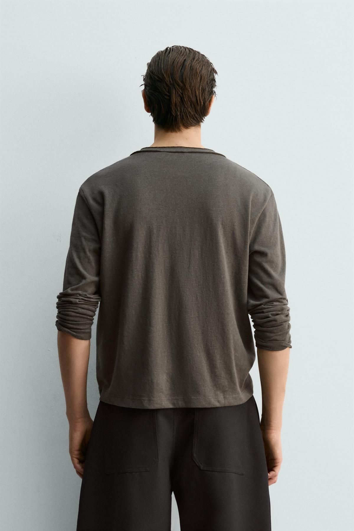 자라 테크니컬 릴랙스핏 헨리넥 긴팔 티셔츠 3992/412 OLIVE GREEN - 상세 이미지 4