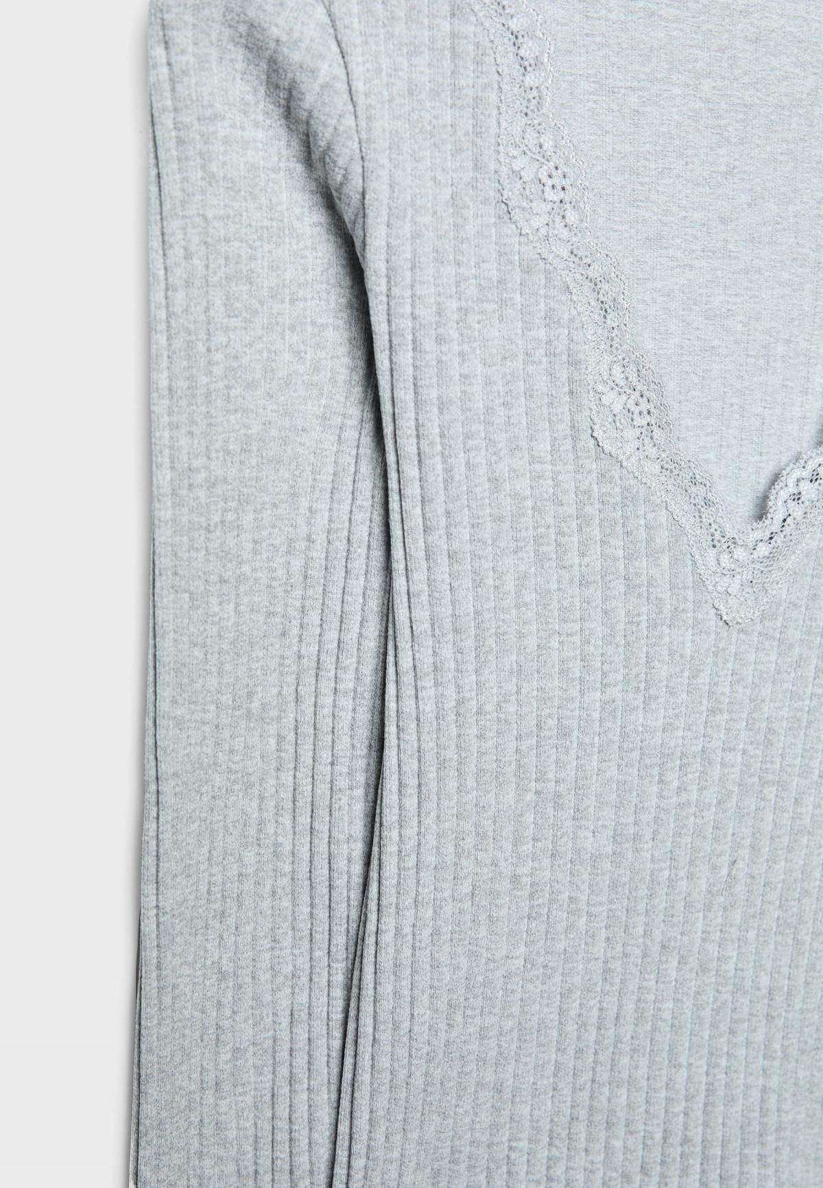 스트라디바리우스 레이스 V넥 심리스 긴팔 티셔츠 6658/896 GREY MELANGE - 상세 이미지 3