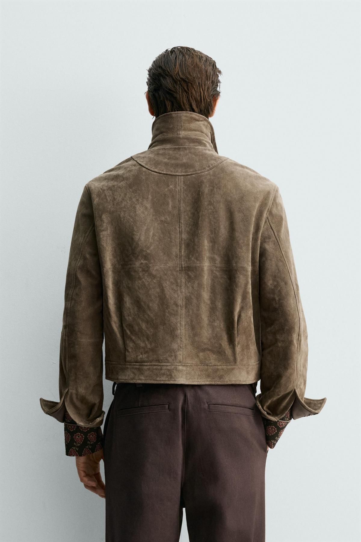자라 박시핏 스웨이드 레더 재킷 3833/313 BROWN - 상세 이미지 4