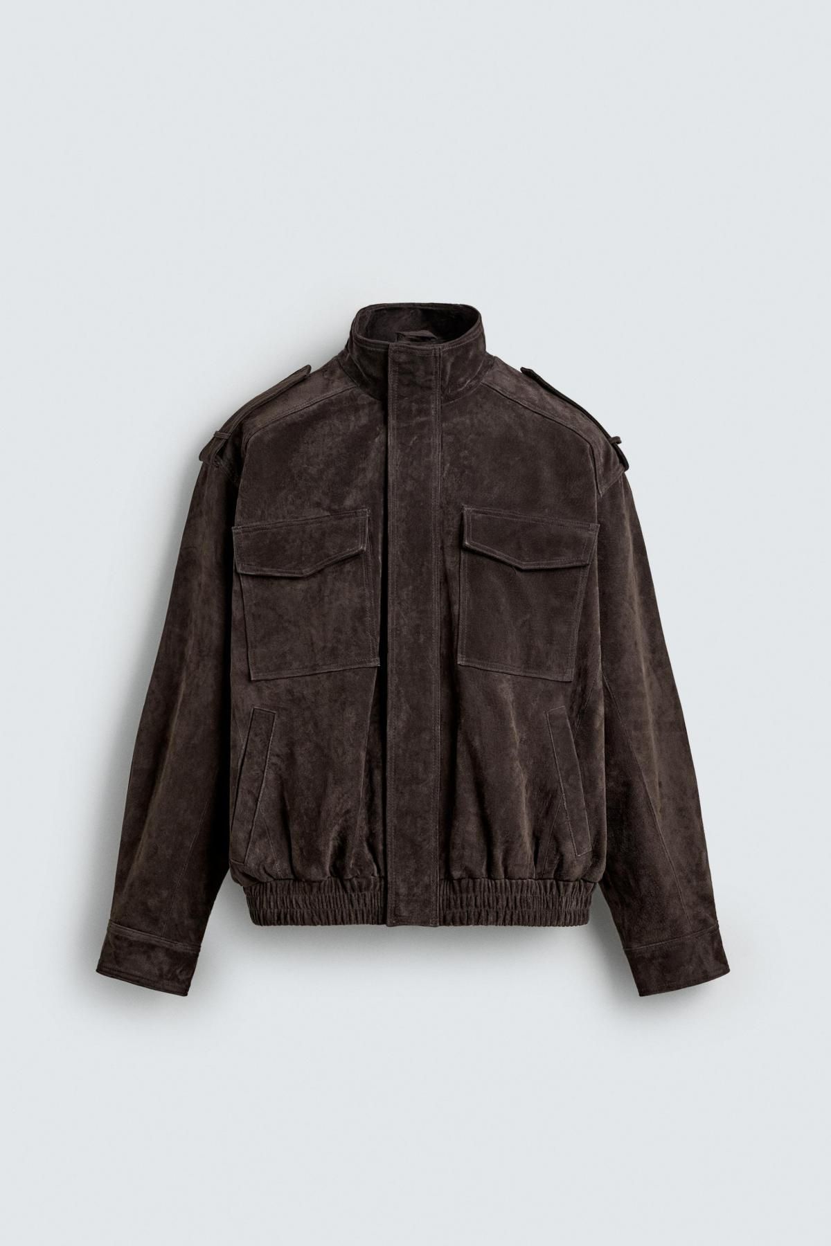 자라 프리미엄 스웨이드 레더 집업 재킷 8281/555 ANTHRACITE GREY - 상품 이미지