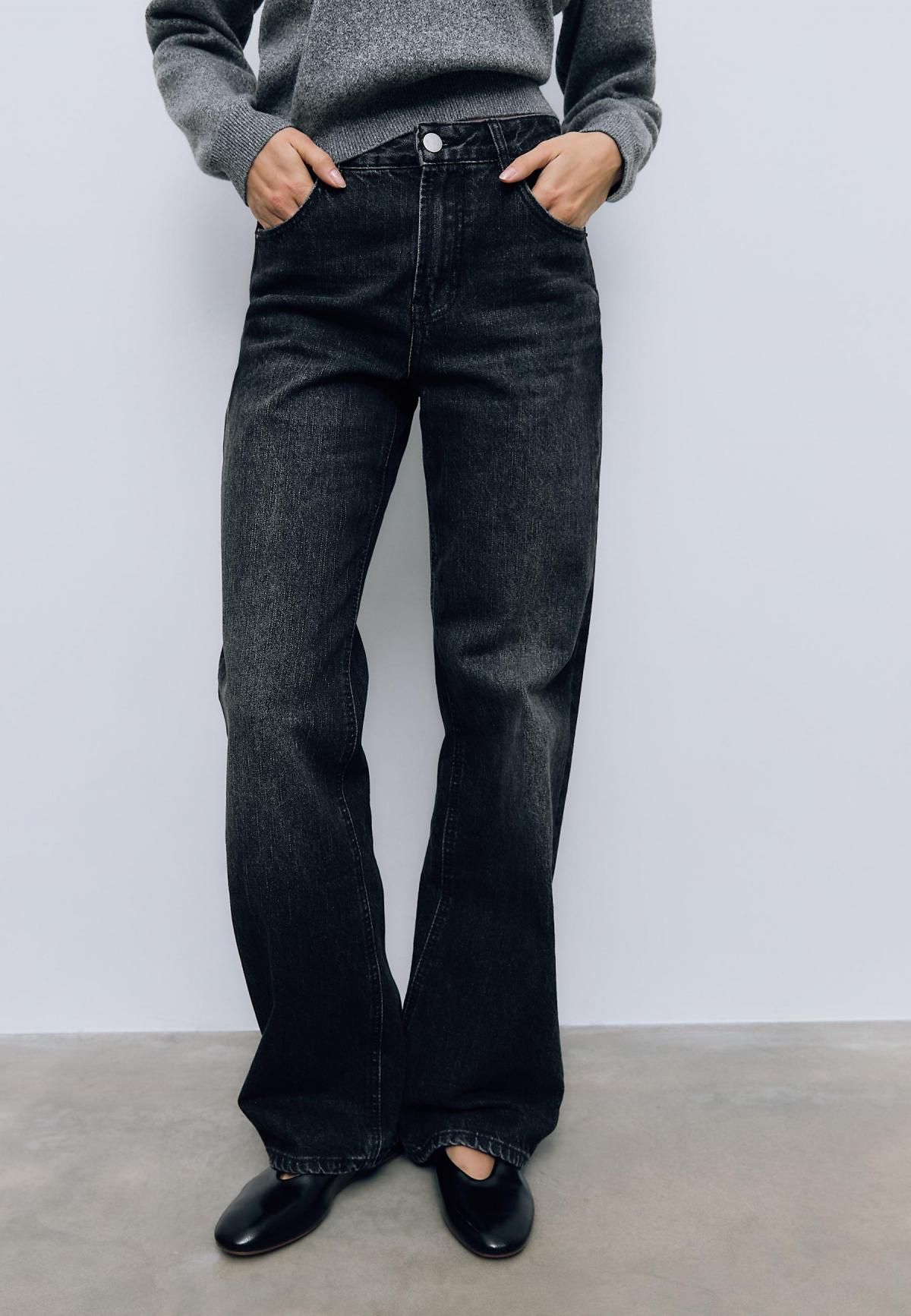 스트라디바리우스 하이라이즈 와이드핏 블랙 데님 팬츠 4891/951 BLACK DENIM WASH - 상품 이미지